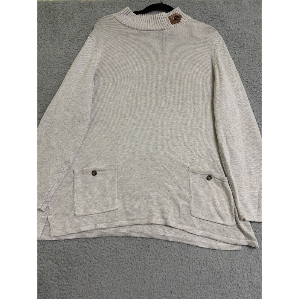 Chicos Cream Tunic Sweater with mock neck collar and brown button pockets Xl (3)